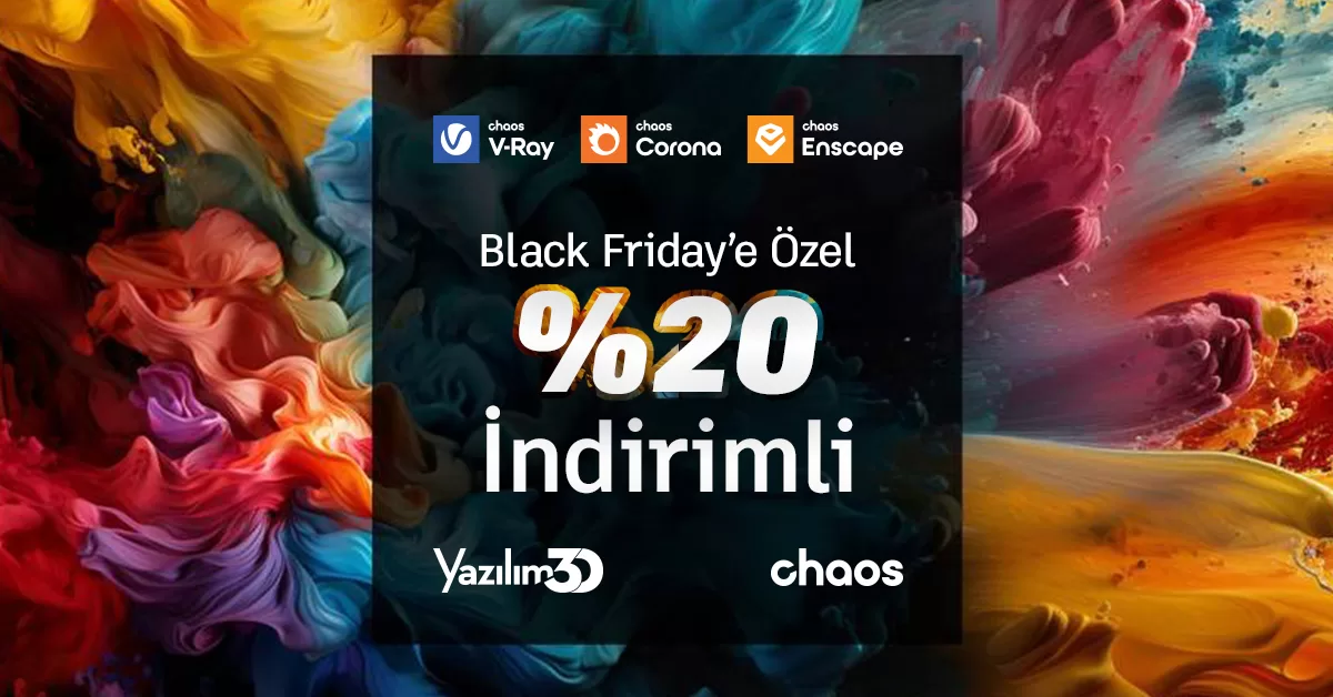 2023 11 Chaos Black Friday Kampanyasi 1200X628 jpg Chaos Black Friday Kampanyası: V-Ray, Corona ve Enspace %20 İndirimli